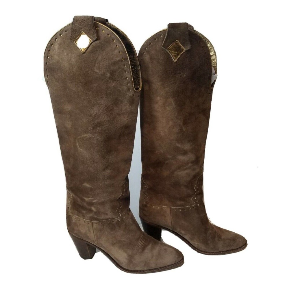 OTTORINO BOSSI women 36 Boots Tall Brown Western Leather Suede Cowboy Italy 6